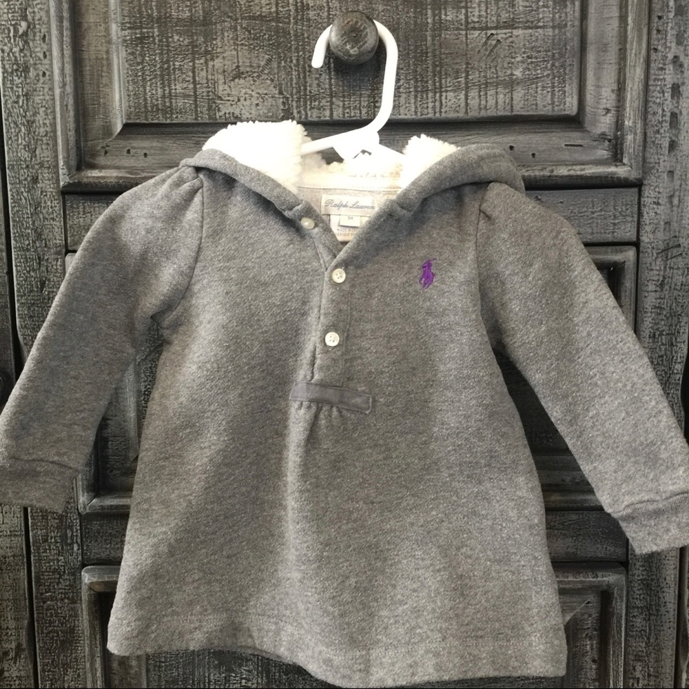 Ralph Lauren Pull Over Hoodie Gray Sherpa Size 9M